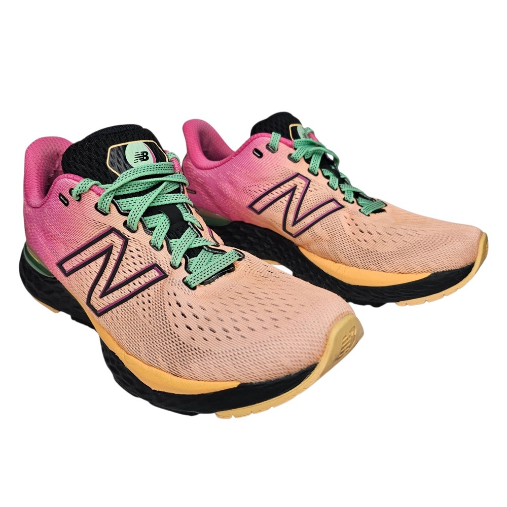 New Balance Peach-to-Pink Gradient Running Shoes with Mint Laces